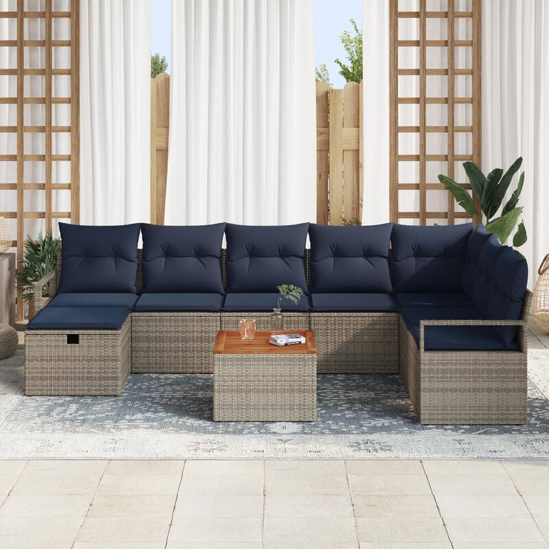 vidaXL 9 Garden Sofa Set with Cushions Black/Grey Poly Rattan - 113 x 69.7 x 27.2