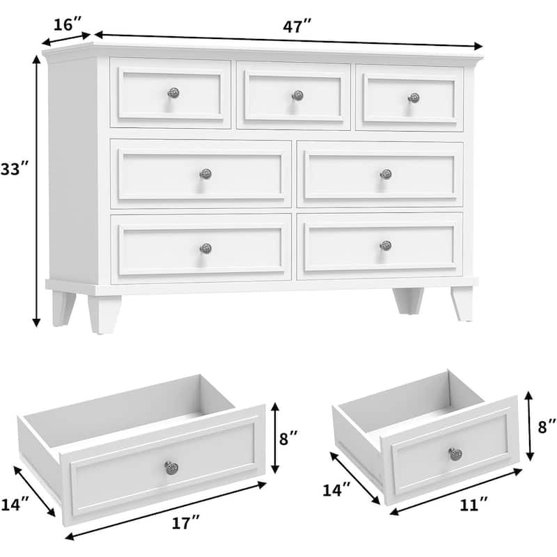 7 Drawer Dresser, Wooden Storage Chest of Drawers for Bedroom, Living Room, Hallway