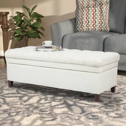 Adeco 47" Button Tufted Cushion Padded Linen Storage Ottoman Bench