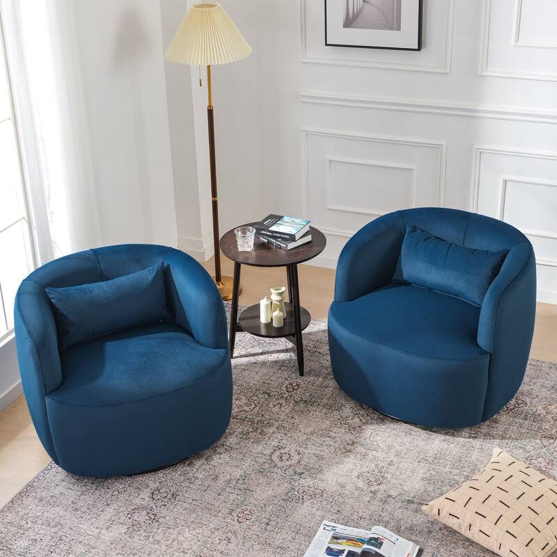 KINWELL 34" Wide Velvet Upholstered Swivel Accent Chair with Toss Pillow