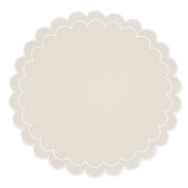 Scalloped Cotton Placemats (Set of 4) - Layered Wavy Edge Round Table Placemats for Dining, Entertaining & Everyday Table, 15" - Set of 4 - 15"x15" - Natural