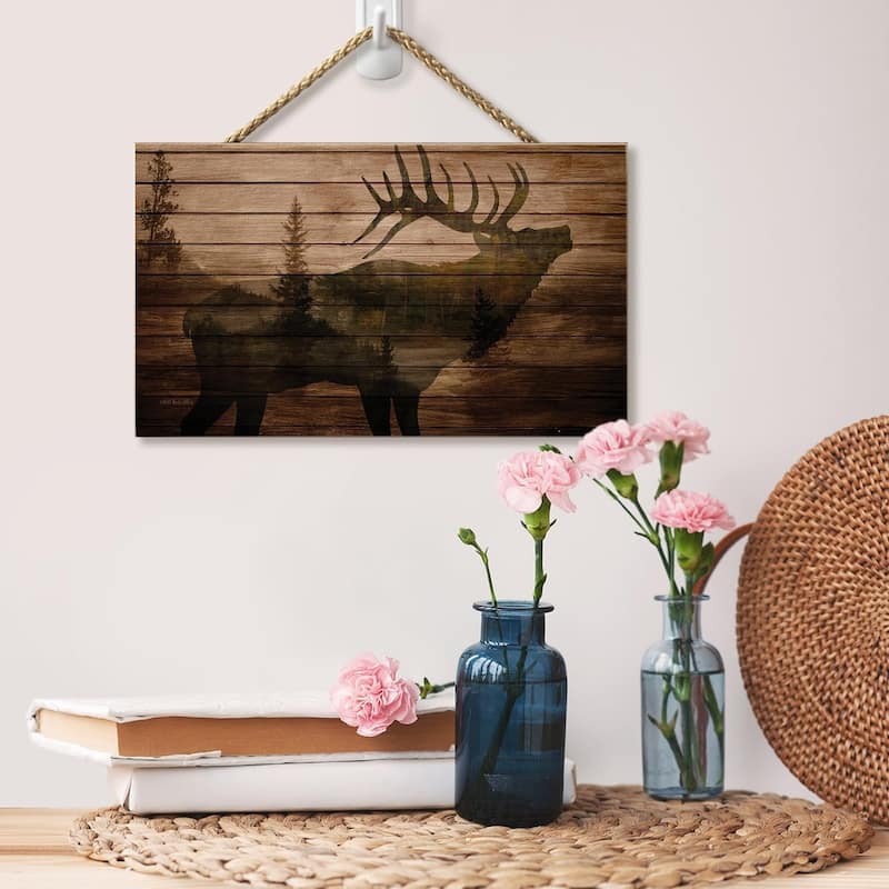 Elk in the Woods Decorative Hanging Wood Sign 9.5” by 5.75”