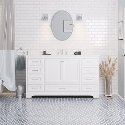KitchenBathCollection Harper 60" Single Bathroom Vanity with Engineered Marble Top