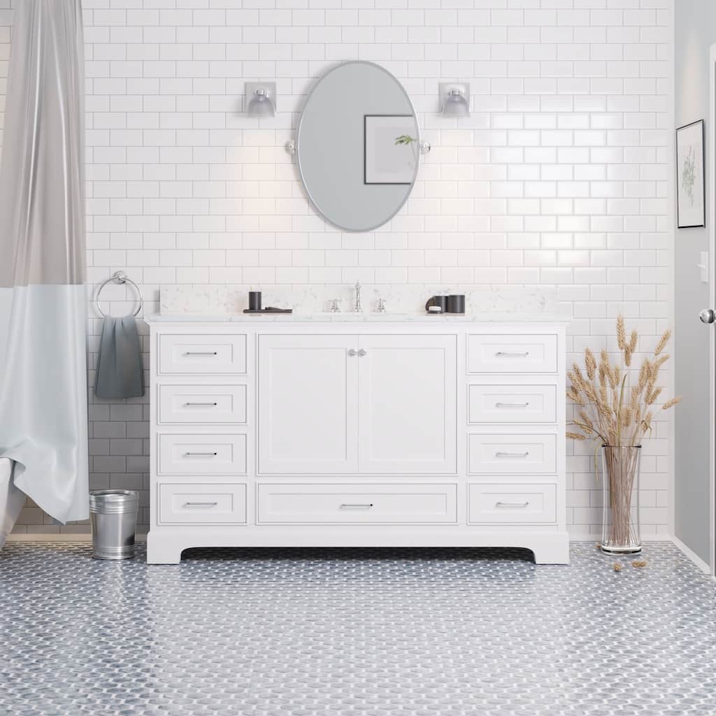 KitchenBathCollection Harper 60" Single Bathroom Vanity with Engineered Marble Top