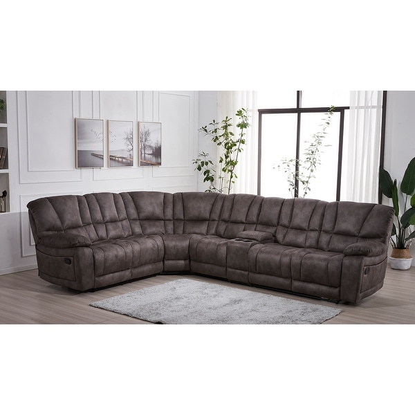 Betsy Furniture Large Microfiber Reclining Sectional Living Room Sofa in Grey Reversible
