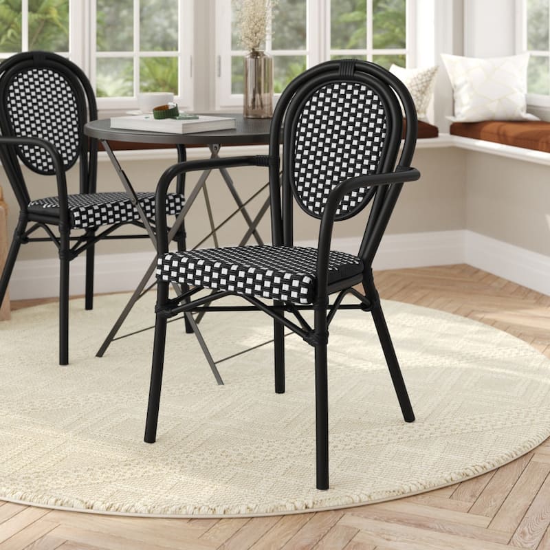 All-Weather Commercial Paris Chair with Metal Frame - BlackWhiteBlackFrame