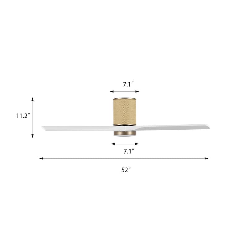 MLiAN 52 In. 3 Solid Wood Blades Flush Mount Ceiling Fan with Light Kit - 52"