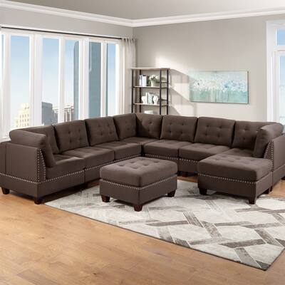 Coffee Modular Sectional 9PC Fabric Set Living Room Furniture