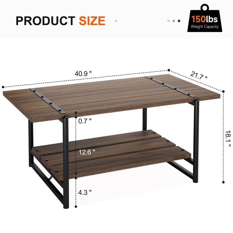 2-Tier Farmhouse 41'' Large Gray Wood Coffee Table