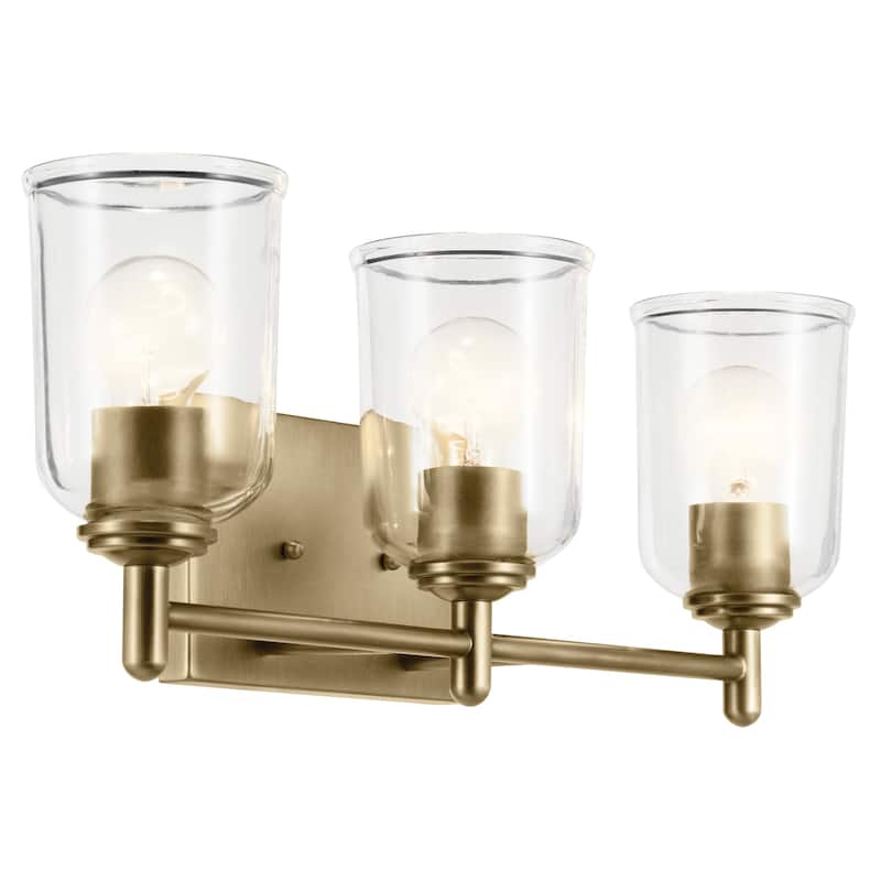 Kichler Lighting Shailene Bathroom Vanity Light with Clear Glass - Natural Brass - 3-Light