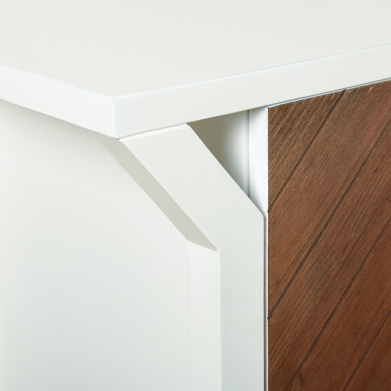 StyleCraft Norman Wyatt Home - 4-Door Wooden Chevron Cabinet - White & Amber