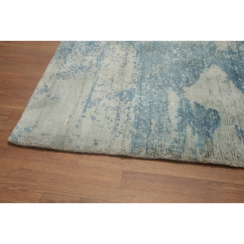 Hand-knotted Modern Silk Blue Abstract Oriental Area Rug - 8' 0'' X 4' 11''
