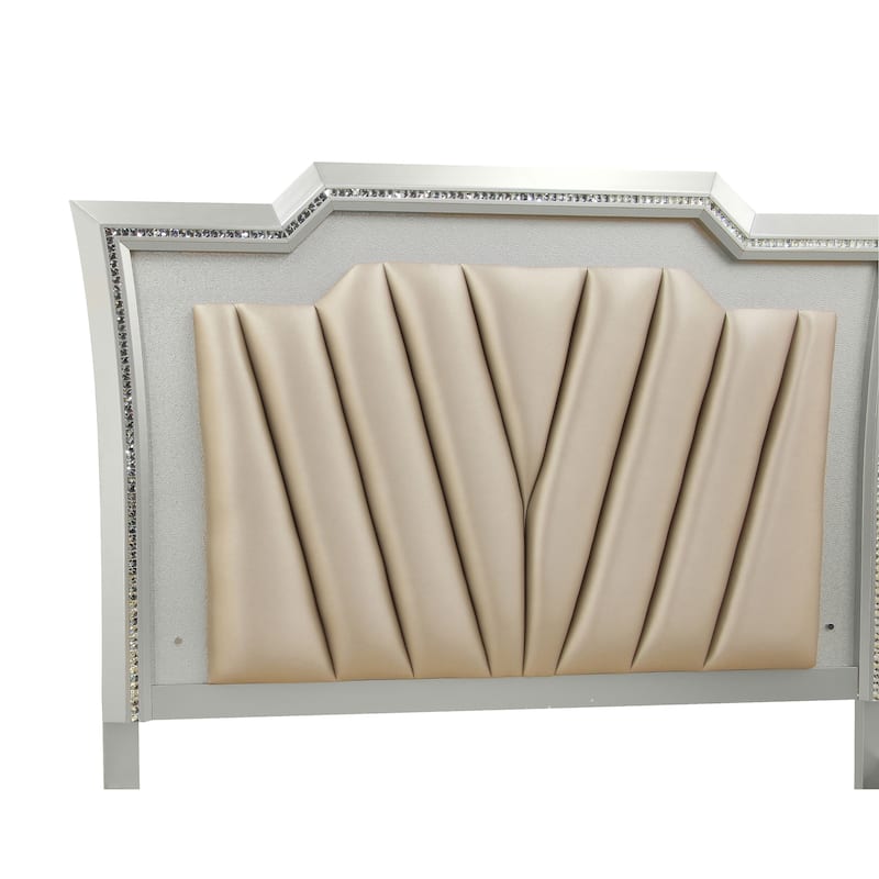 Coronet Beige and Champagne White Storage Plaform Bed with LED