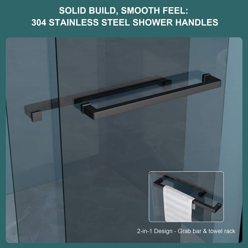 48"W x 76"H Double Sliding Glass Shower Door - 8mm Tempered Glass with 304 Stainless Steel Frame