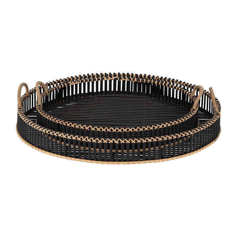 Sagebrook Home Coastal Large Set of 2 Round Bamboo Serving Trays 24/30" - 30" x 30" x 4"