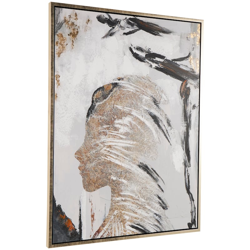 Canvas Abstract Women's Profile Framed Wall Art with Gold Foil Details and Black Accents - Brown - Roche River Decor