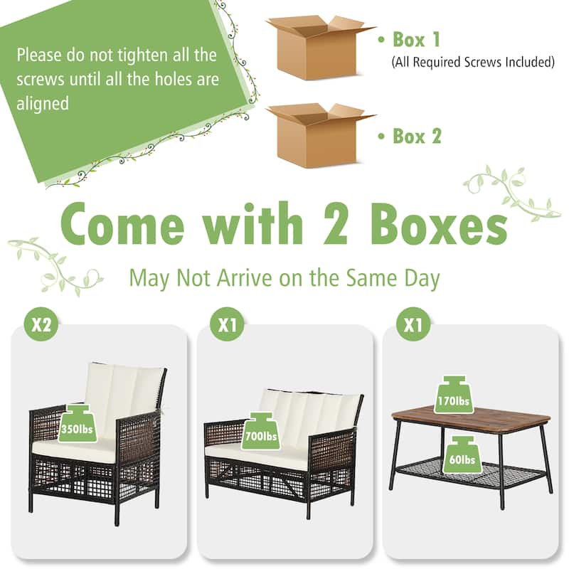 Costway 8PCS Patio Rattan Furniture Set Cushioned Chairs Wood Table - See Details