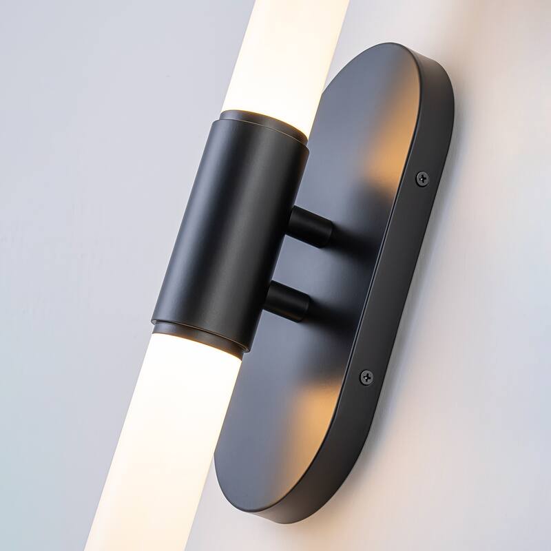 Mid-Century 2-Light Dimmable LED Wall Sconce - Black - H23.4" × W4.5" × D3.9"