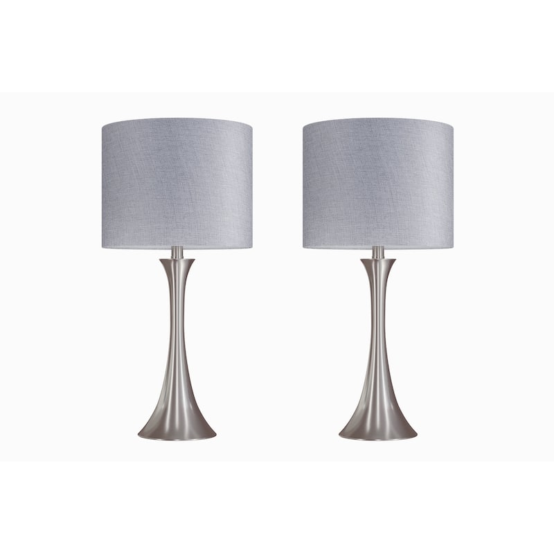 Porch & Den Bakkom 24" Metal Table Lamp (Set of 2) - Brushed Nickel/Grey Sparkling Shade