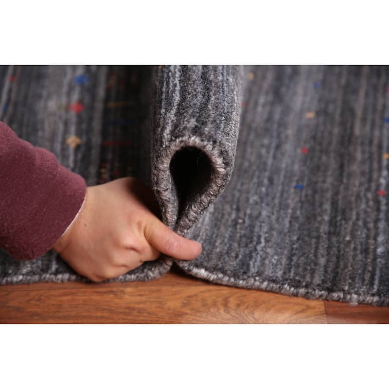 Striped Gabbeh Oriental Square Area Rug Hand-Knotted Wool Carpet - 8'1" x 7'10"