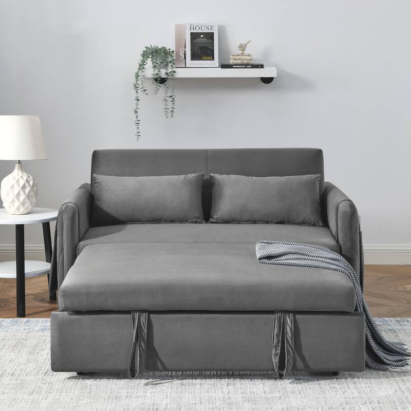 Multifunctional Pull-Out Sofa Bed, Convertible Sleeper Sofa Bed with Storage Bag, Upholstered Armsofa for Bedroom
