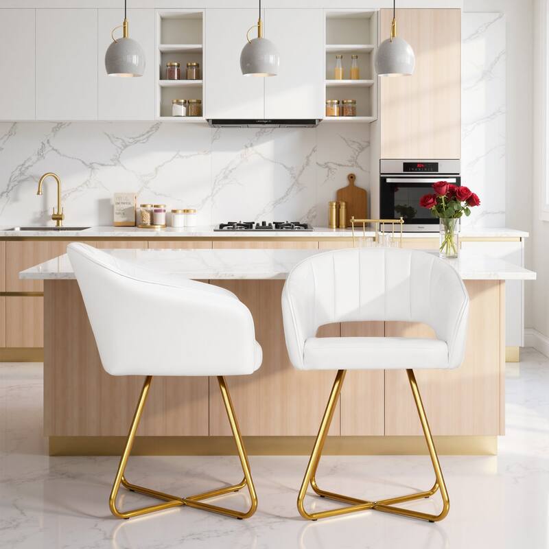 VECELO White Velvet Accent Chair Set of 1/2 Modern Tufted Upholstered High Back Living Room Chair with Gold X-Frame Vanity Chair - 2-Pack