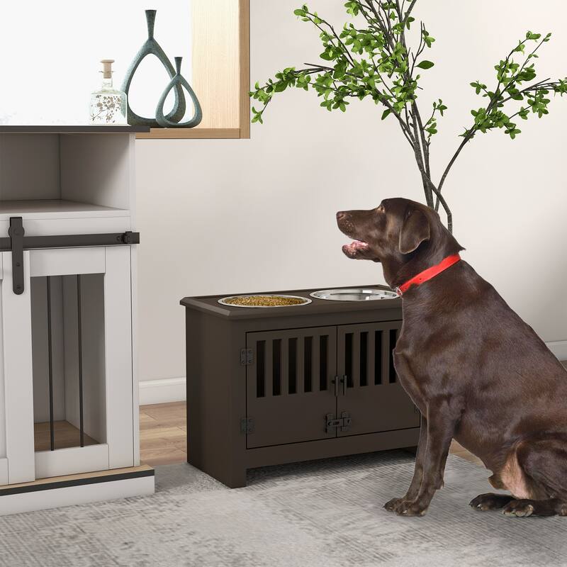 PawHut Large Elevated Dog Bowls with Storage Cabinet Containing Large 37L Capacity, Raised Dog Bowl Stand Pet Food Bowl