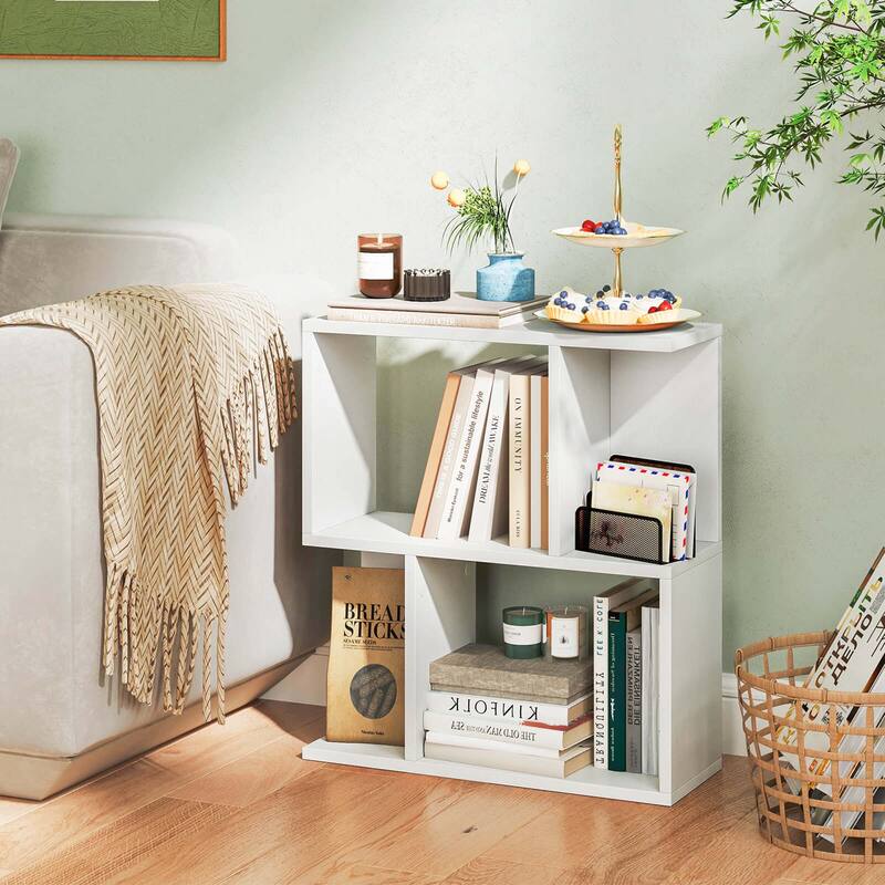 Costway 1/2 PCS 3-Tier Bookshelf Geometric Bookcase Side Table with