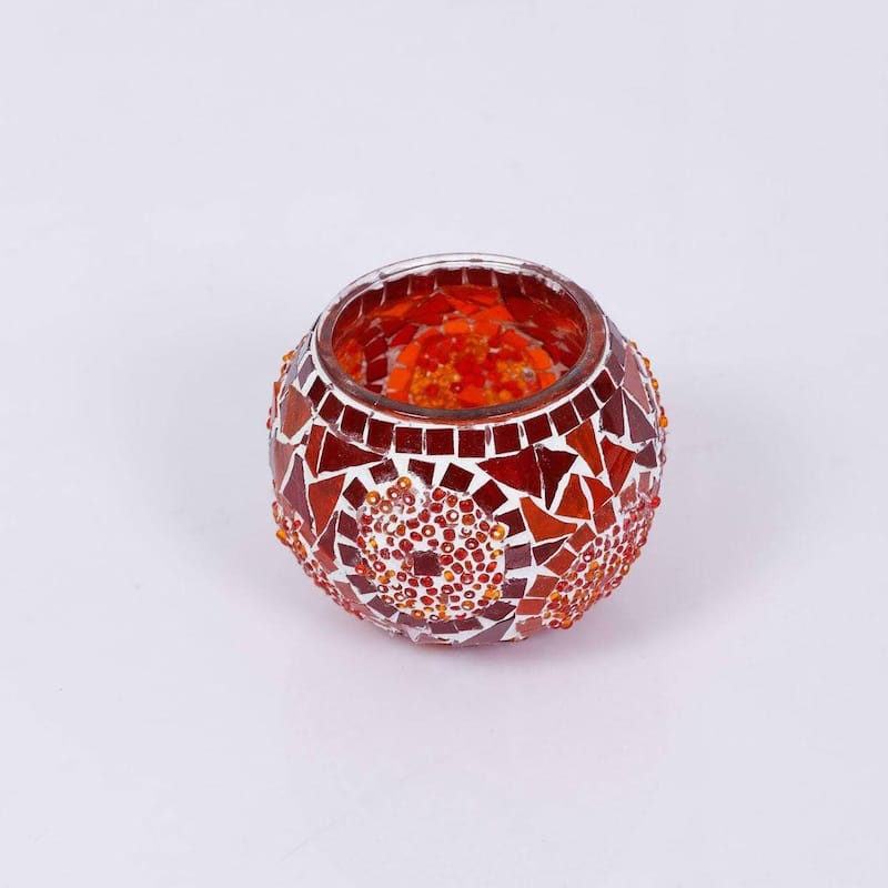 3.4 in. Handmade Red Mosaic Glass Votive Candle Holder Bed Bath