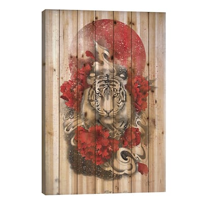 White Tiger Print On Wood by Marine Loup - Multi-Color
