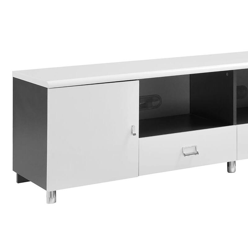70" Glossy White and Grey TV Console with 2 Drawers, Modern Storage