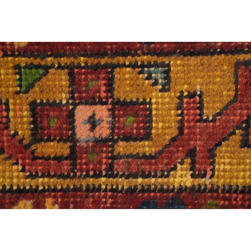 Hand Knotted Oriental 100% Wool Carpet Traditional Geometric Oranges & Rust Heriz Runner Rug - 10' 5'' X 3' 0''