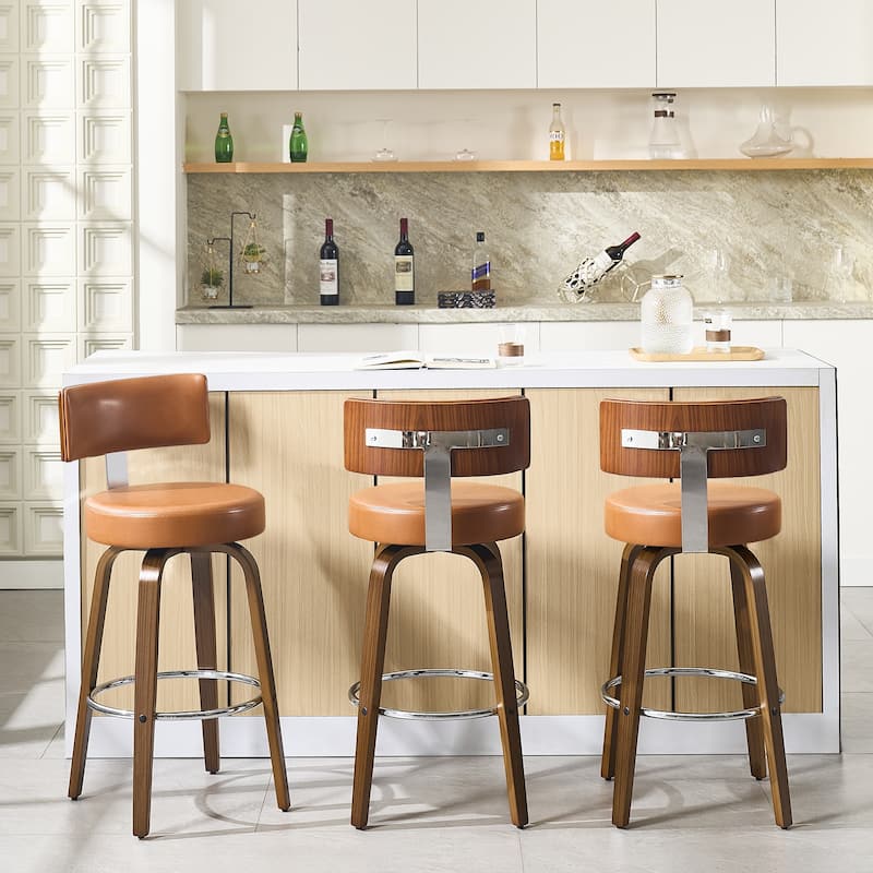 Upholstered Wood Swivel Bar/ Counter Stools, Set of 3