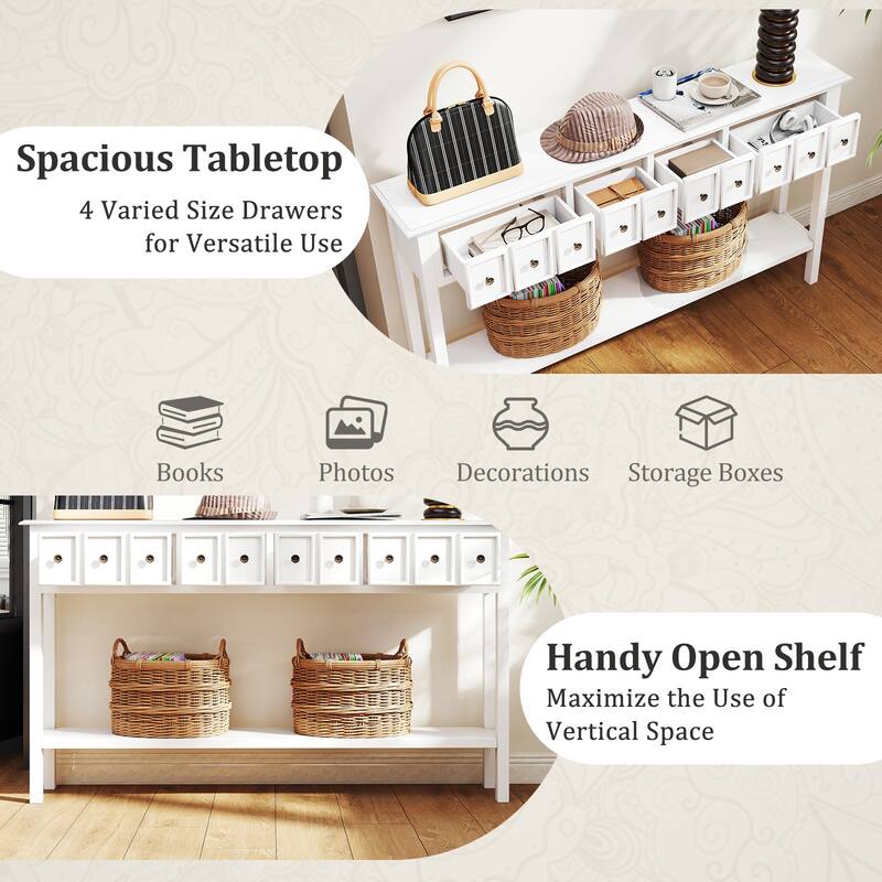 Gymax 60'' Long Narrow Console Table w/4 Drawers & Open Storage Shelf