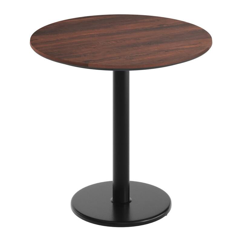 Commercial HPL Tabletop with Table Height Round Base - Dark Brown/Black Base - 31.25"W x 31.25"D x 29.5"H
