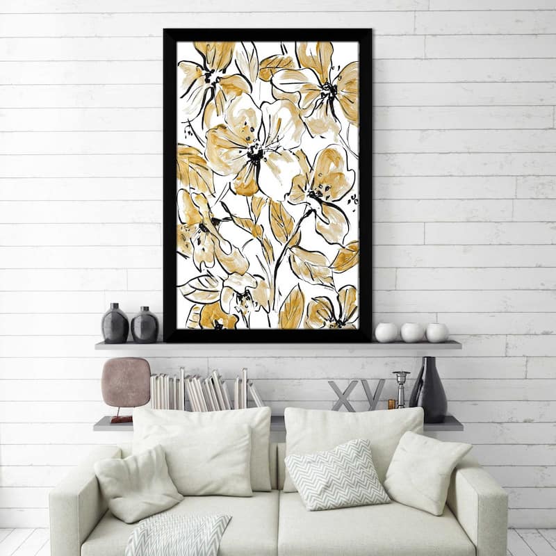 "Golden Sketch Floral II (Vertical)" Print on Acrylic