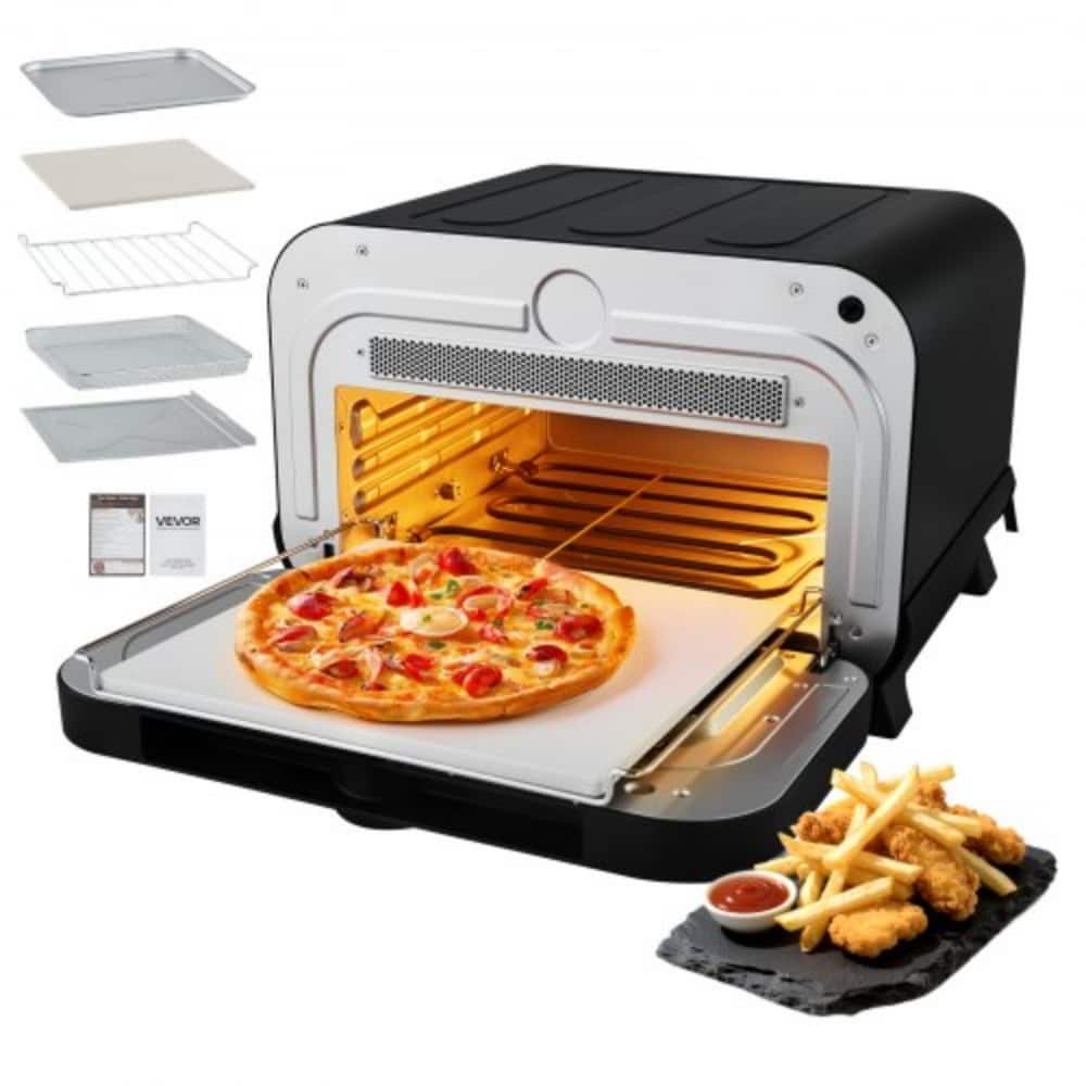 Black 12-Inch Electric Pizza Oven and Air Fryer with 8 Smart Presets - 7.48 L x 8.46 W x 8.46 H in.