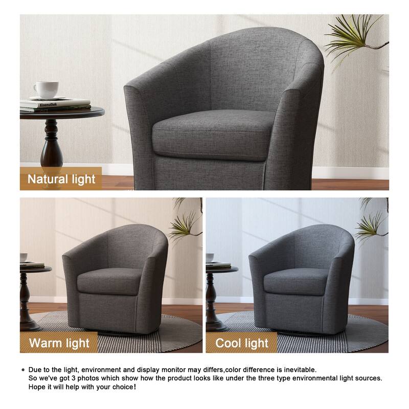 Linen Armchair Swivel Barrel Accent Chairs for Living Room