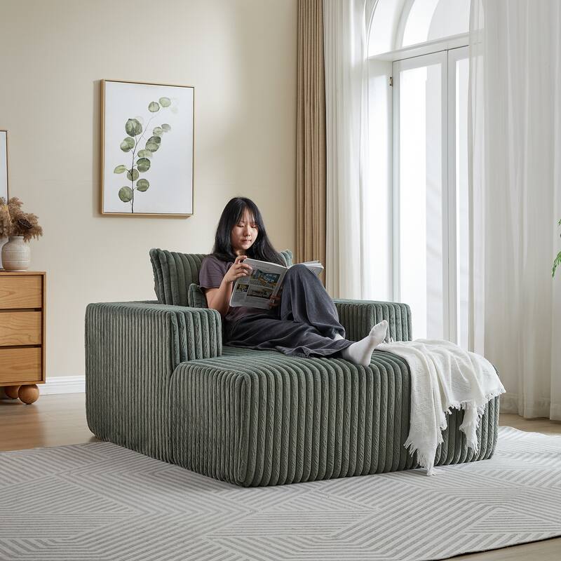 Oversized Corduroy Lounge Chair with Pillow Support - Sofa, Sleeper Couch, Chaise, Ottoman Bench