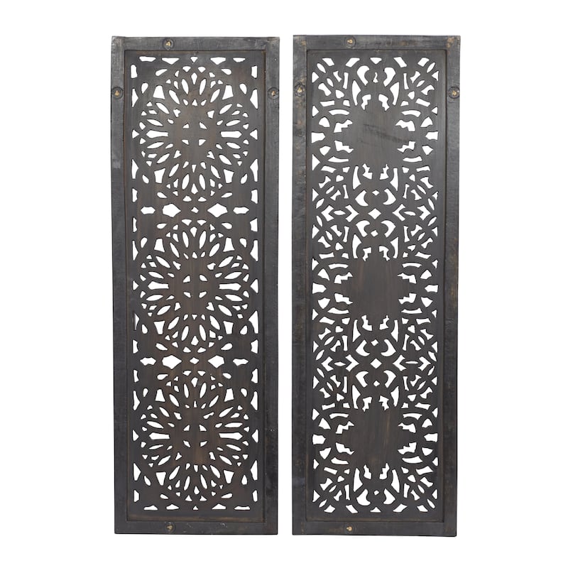 Wood Floral Handmade Intricately Carved Home Wall Decor - Set of 2 Brown - Roche River Decor
