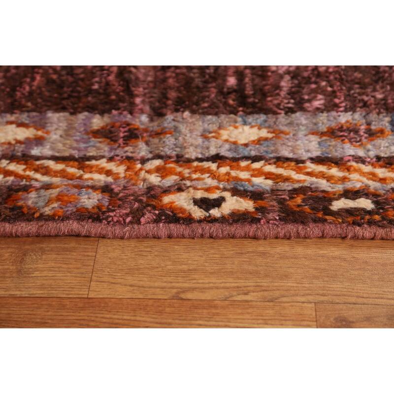 Hand Knotted Oriental 100% Wool Carpet Modern Geometric Pink Moroccan Area Rug - 8' 1'' X 5' 8''