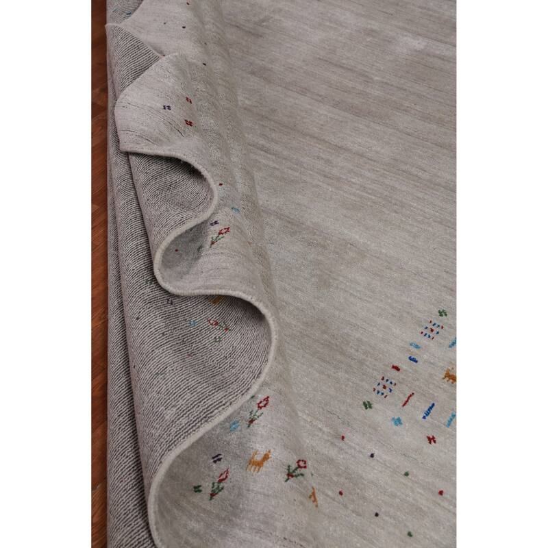 Gray Ivory Gabbeh Indian Area Rug Hand-Knotted Wool Carpet - 7'11" x 11'5"