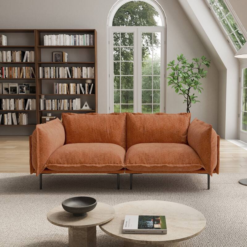 Living Room Furniture Loveseat for Small Space, Velvet Sectional Sofa Deep Seat Upholstered Cloud Modular Couch - Loveaseat - Orange