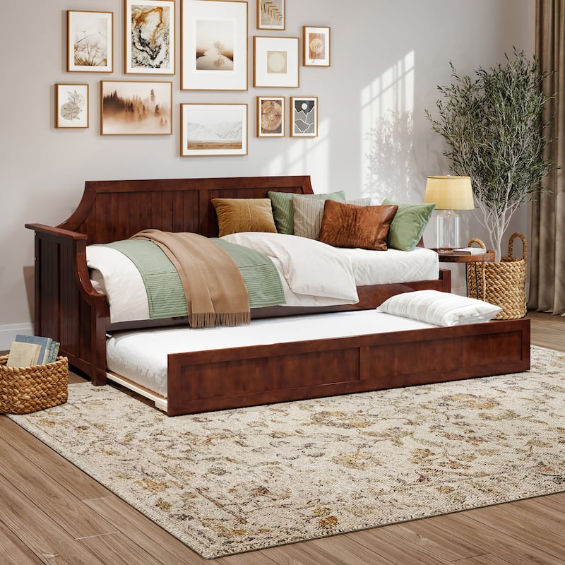 Cambridge Twin Wood Daybed with Twin Size Trundle - Walnut