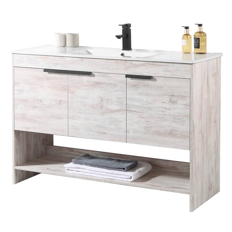 Fine Fixtures Phoenix Bathroom Vanity with Sink - Full Assembly Required - 48 Inch - Rustic White