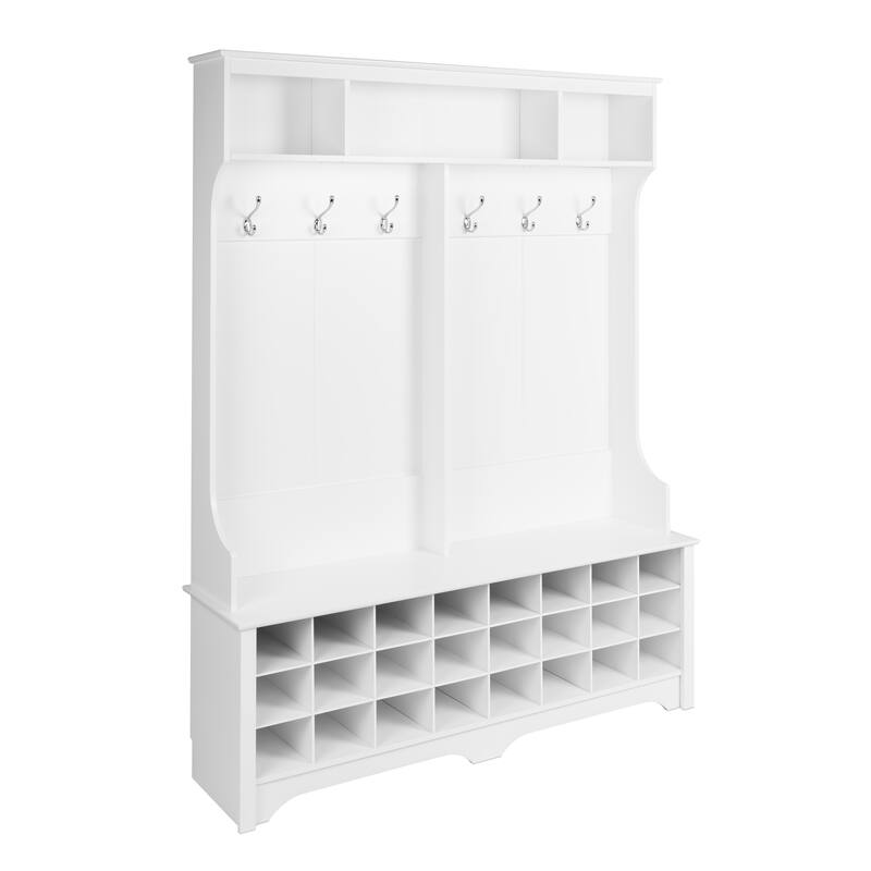 Prepac Hall Tree with Bench and Shoe Storage, Mudroom Bench with Storage and Hooks