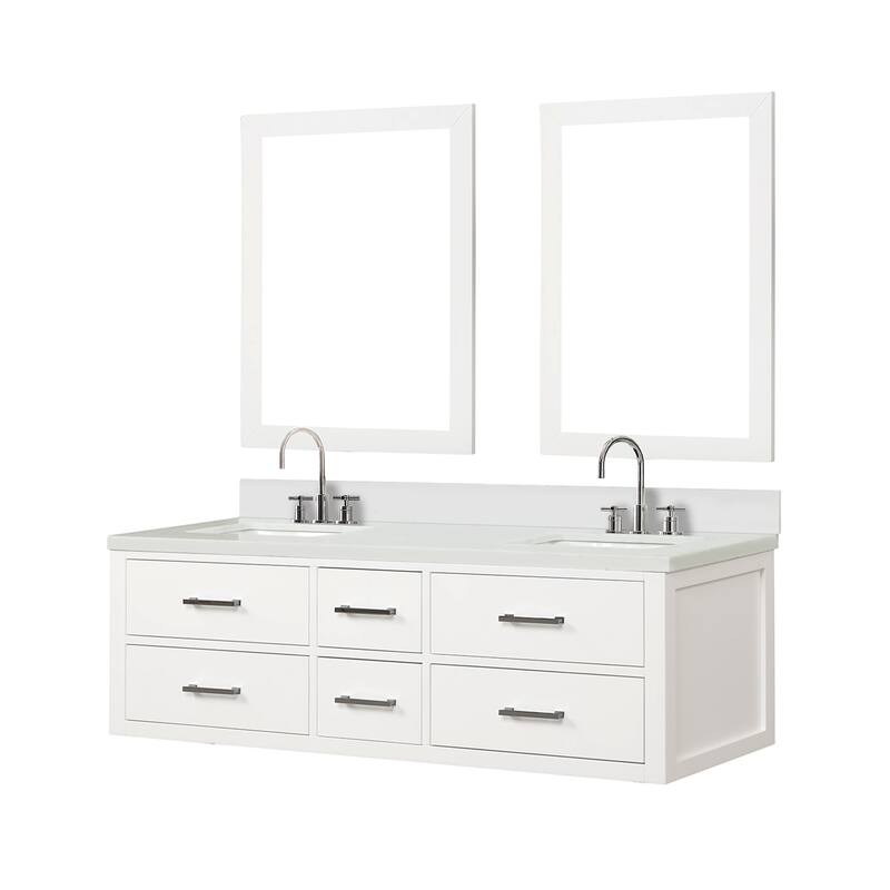 Castor 60 in W x 22 in D Black Double Bath Vanity, White Quartz Top, Faucet Set, and 28 in Mirrors