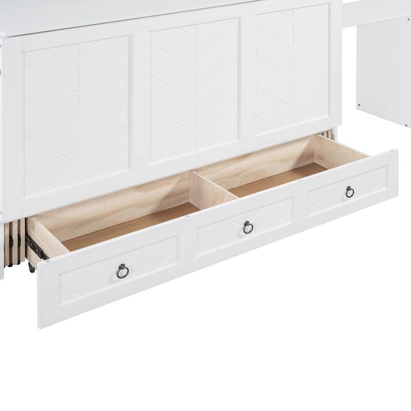 Queen Size Murphy Bed with USB Port, Large Drawer and Desk Combo for Bedroom