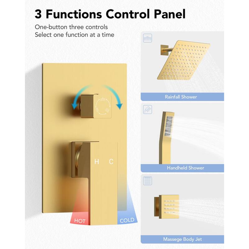 10" High-Pressure Balanced Rainfall Shower System with Handheld Spray & 6 Body Jets