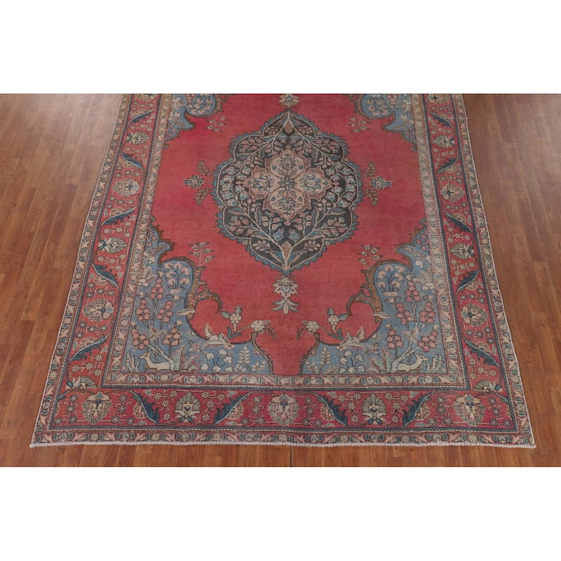 Distressed Tabriz Persian Vintage Rug Handmade Wool Carpet - 8'2" x 11'3"